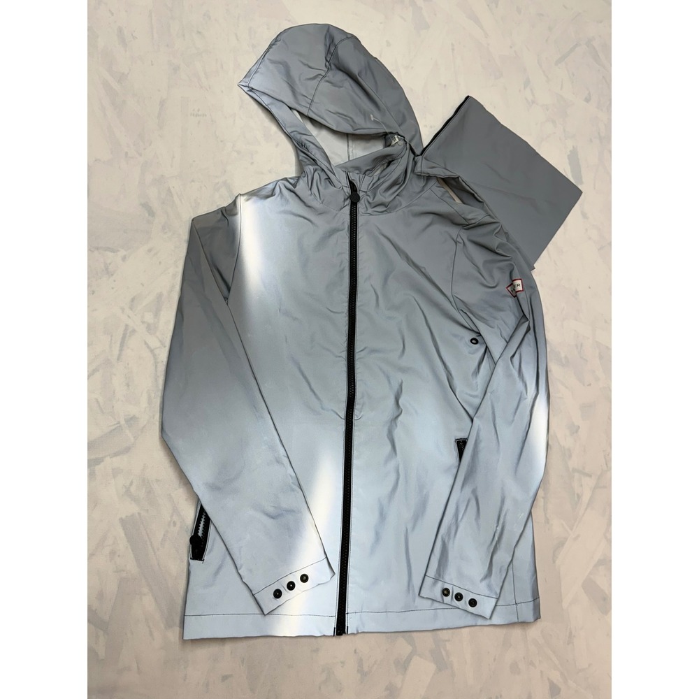 HUNTER x TARGET Unisex Kids Large Silver Reflective Hooded Full Zip Rain Jacket